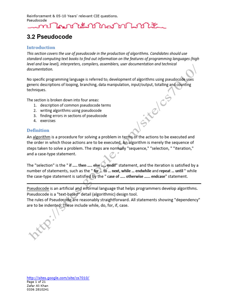 Pseudocode Basics and Algorithm Examples | PDF | Algorithms | Computer ...