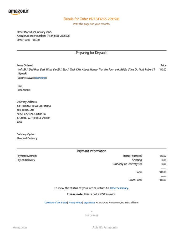 Amazon Order Summary for Pay on Delivery | PDF | Invoice | Money