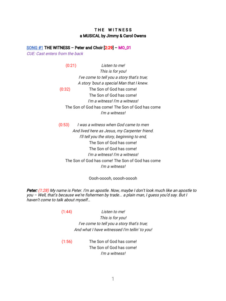 Witness of Christmas Musical Lyrics | PDF