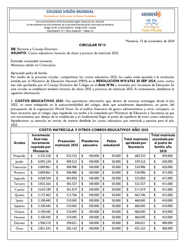 Circular 15 No Subsidiado | PDF