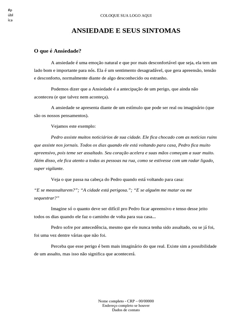 Sintomas e Tipos de Ansiedade | PDF | Ansiedade | Medo