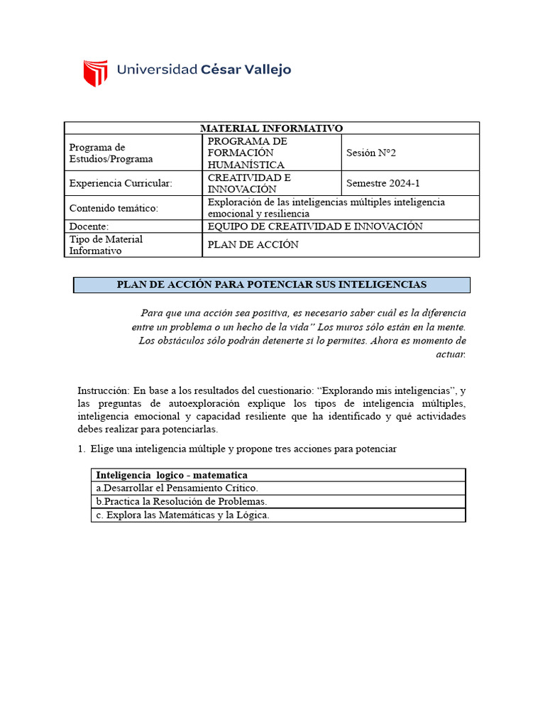 Plan de Accion 2 | PDF | Las emociones | Inteligencia emocional