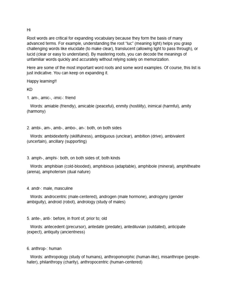 Essential Word Roots for Vocabulary Expansion | PDF | Vocabulary ...
