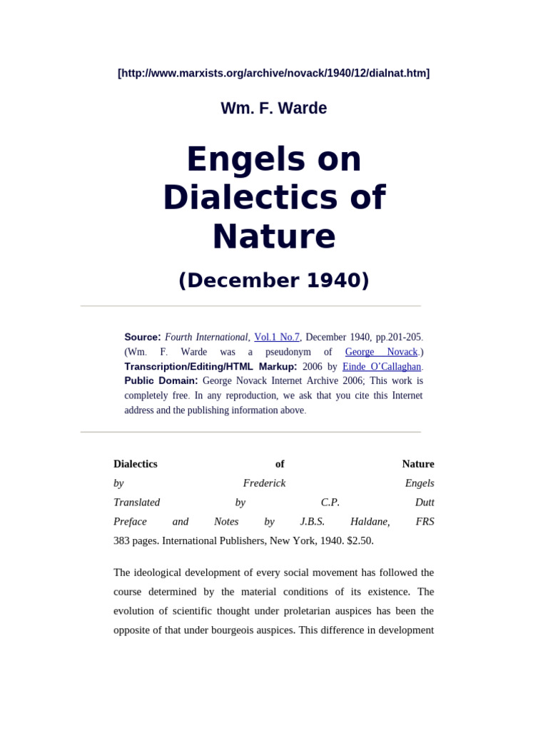 Engels' Dialectics of Nature Explained | PDF | Dialectic | Science