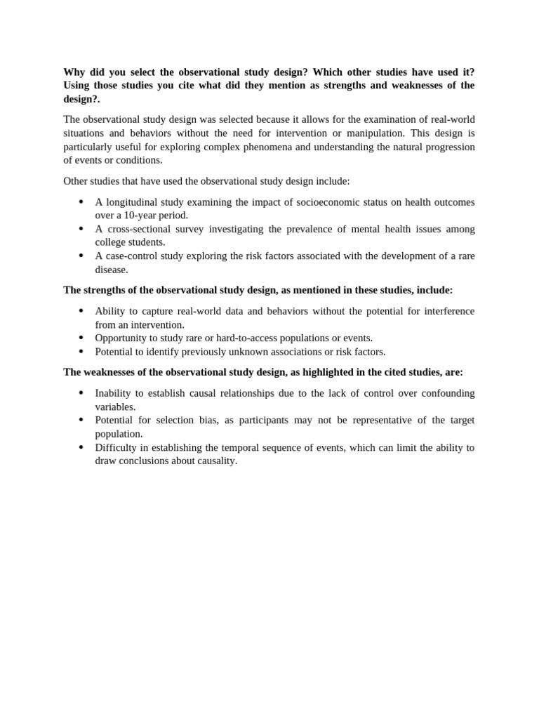 Why Did You Select The Observational Study Design | PDF