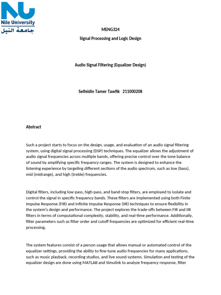 Audio Signal Filtering and Equalizer Design | PDF | Equalization (Audio ...