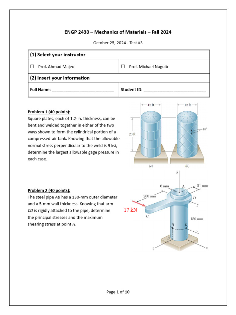 Mechanics of Materials Test #3 Guide | PDF | Stress (Mechanics) | Shear ...