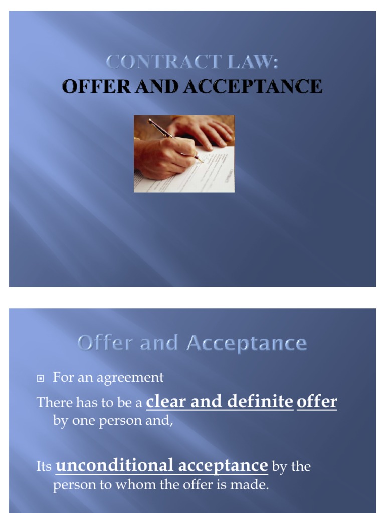 Offer and acceptance offer and acceptance contract law