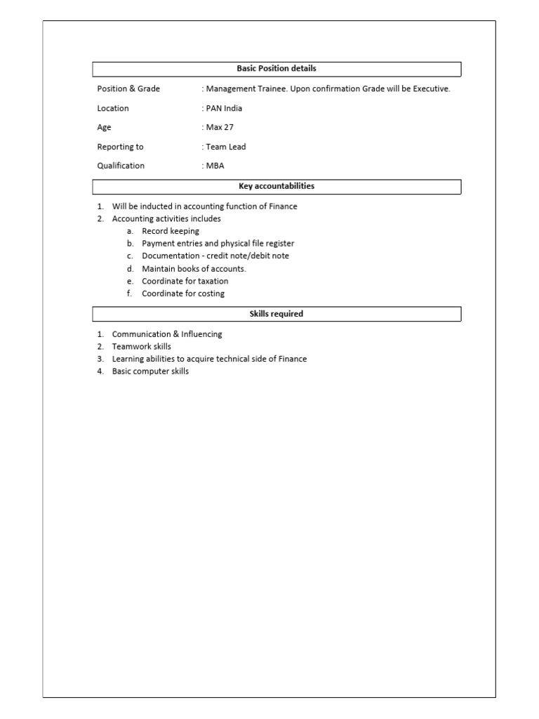 Management Trainee Position Overview | PDF