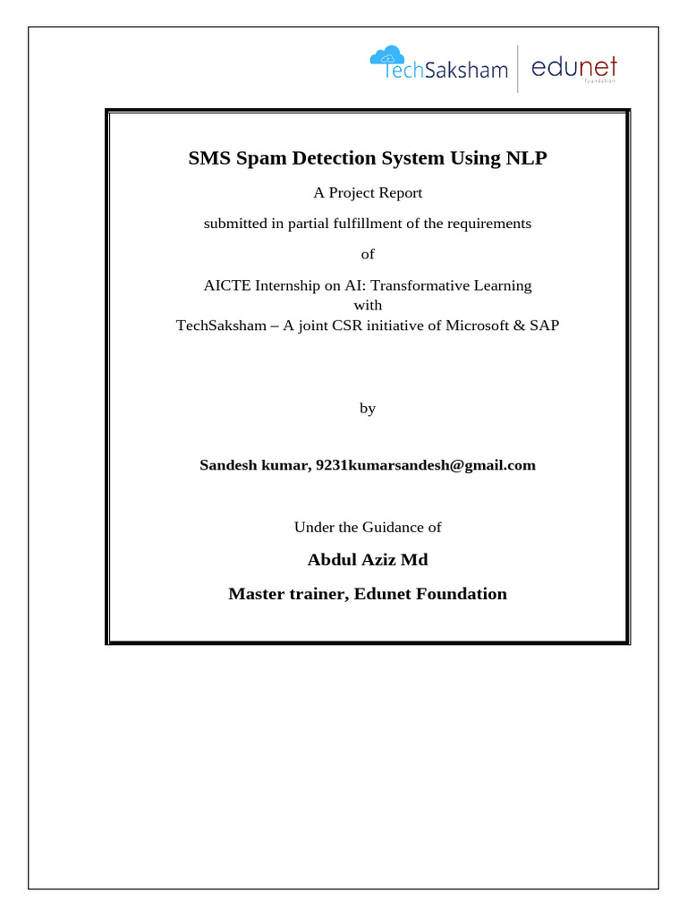 SMS Spam Detection Using NLP Techniques | PDF | Machine Learning ...