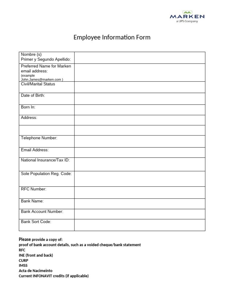 Mexico - New Employee Intake Form | PDF