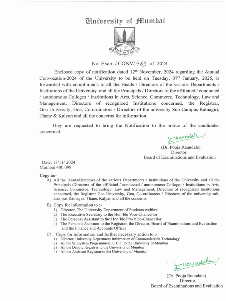 Mumbai University Convocation 2025 Date | PDF | Academia | Universities ...