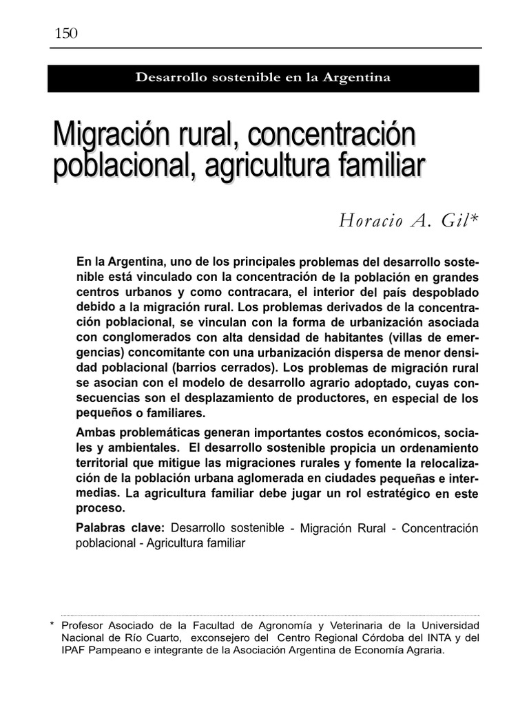 Migración Rural, Concentración Poblacional, Agricultura Familiar. | PDF ...