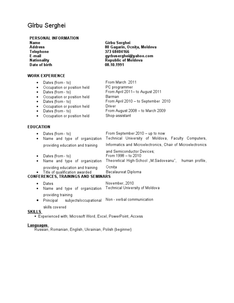 CV Sergiu | PDF | Computing | Computing And Information Technology