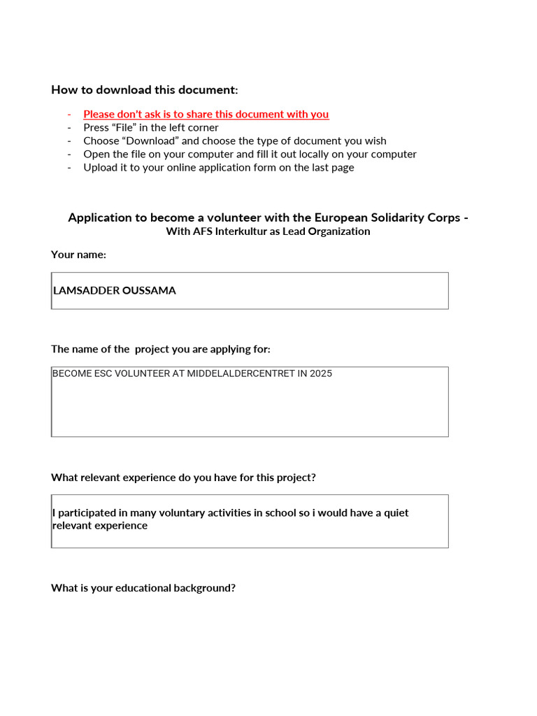 ESC Volunteer Application Guide | PDF | Volunteering | Knowledge