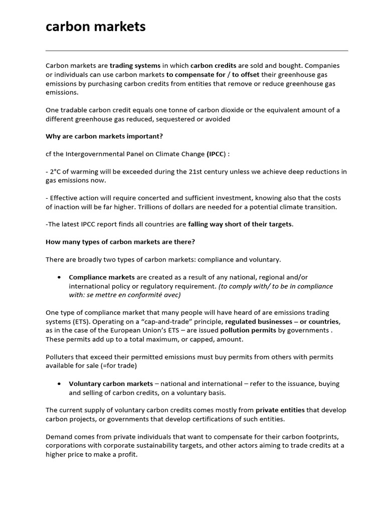 Understanding Carbon Markets Explained | PDF
