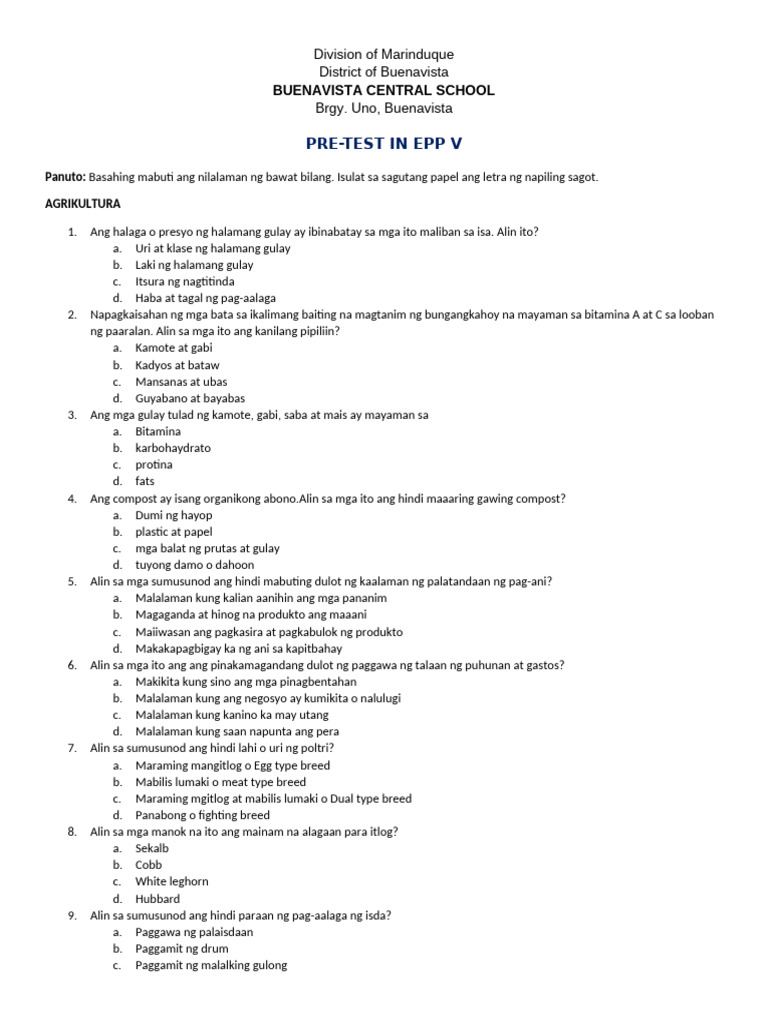 Pre-Test - Epp 5 | PDF