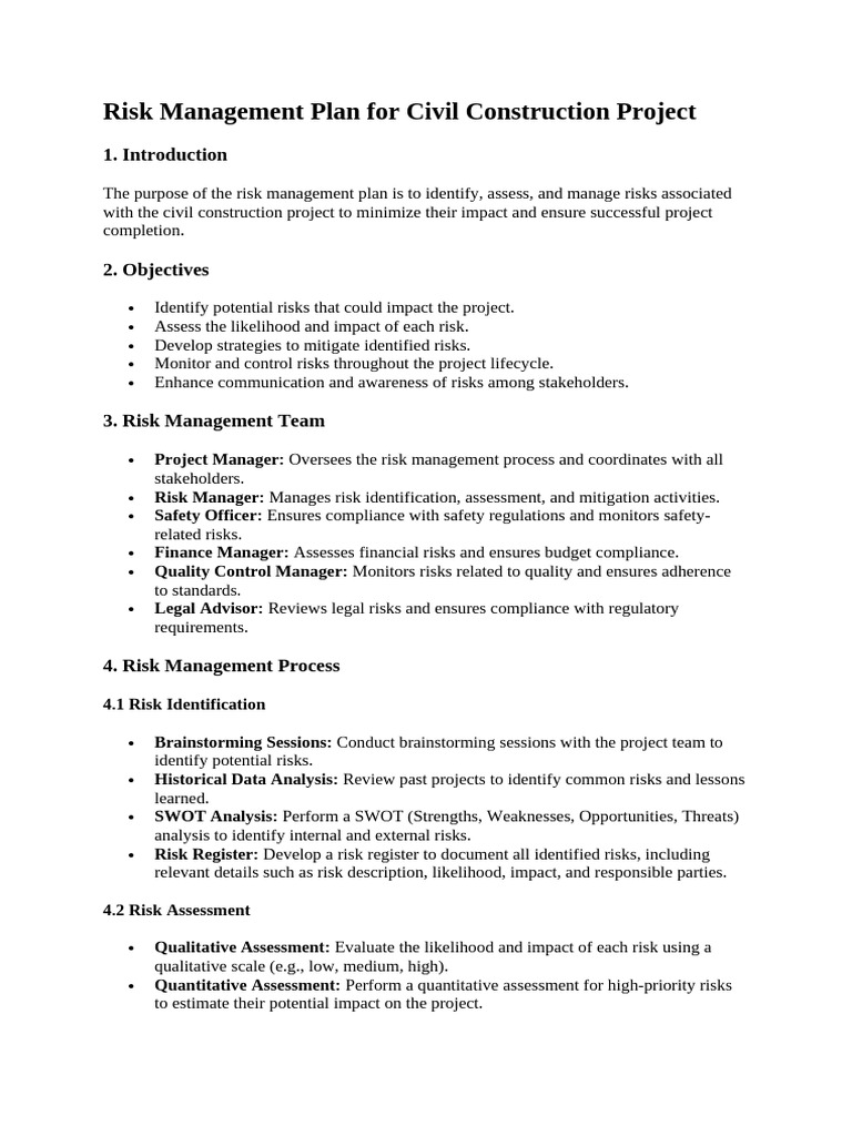 Civil Construction Risk Management Plan | PDF | Risk Management | Risk