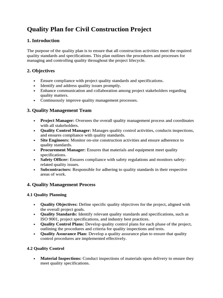 Civil Construction Quality Management Plan | PDF | Audit | Project ...