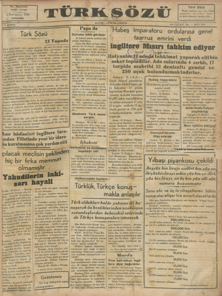 Turk Sozu - 1936 - Sonkanun - 1 | PDF