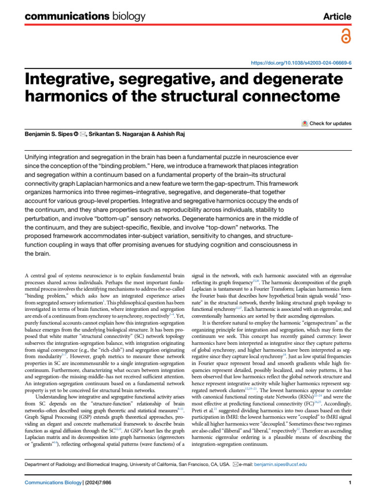 Brain Connectivity: Integrative vs. Segregative Harmonics | PDF ...