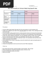 Identifying Unknown Metal via Specific Heat | PDF | Heat | Mole (Unit)