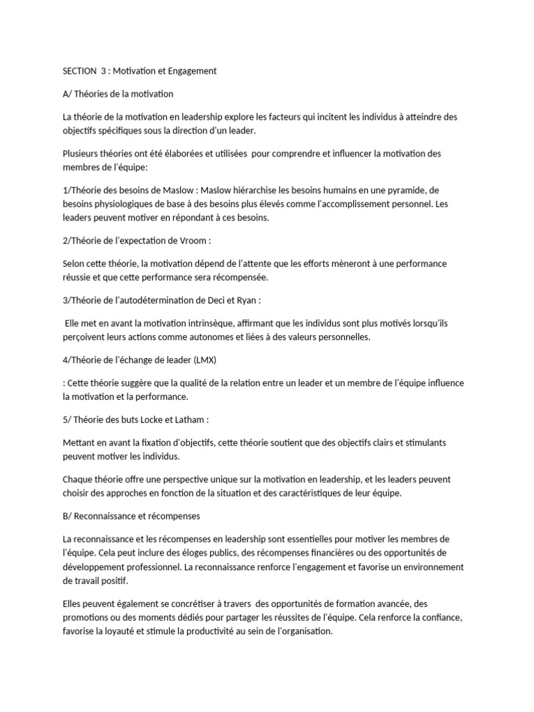 Théories de la motivation en leadership | PDF | Motivation | Motivant