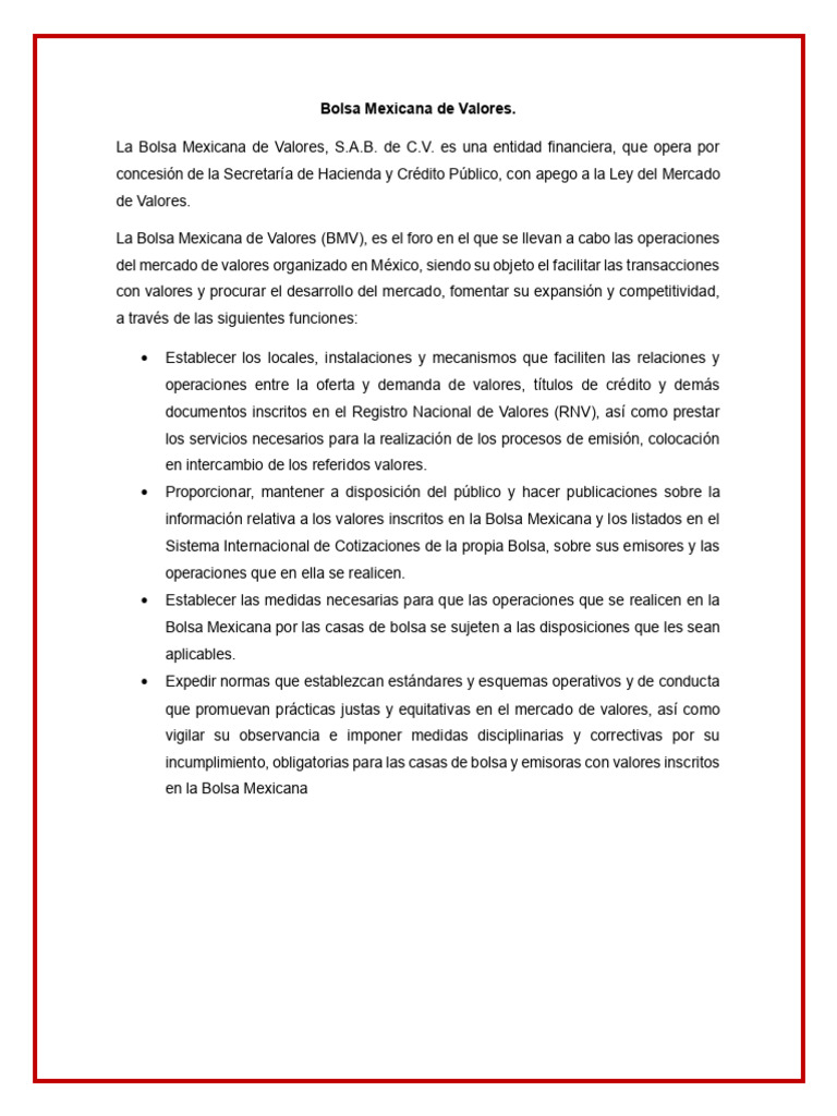 Funciones de la Bolsa Mexicana de Valores | PDF