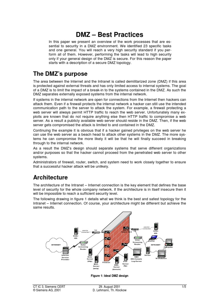 DMZ Best Practices VSD PDF Firewall Computing File Transfer