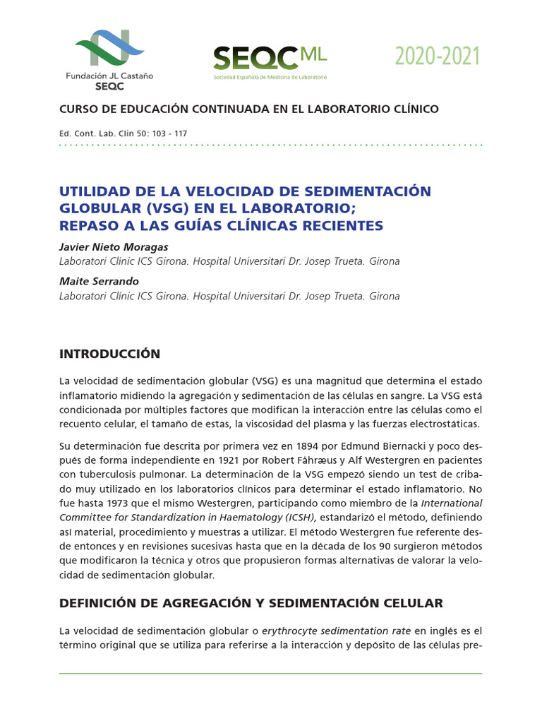 Utilidad de la VSG en Laboratorios Clínicos | PDF | Hematología ...