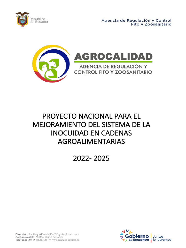 Proyecto Nacional para El Mejoramiento Del Sistema de Inocuidad en ...
