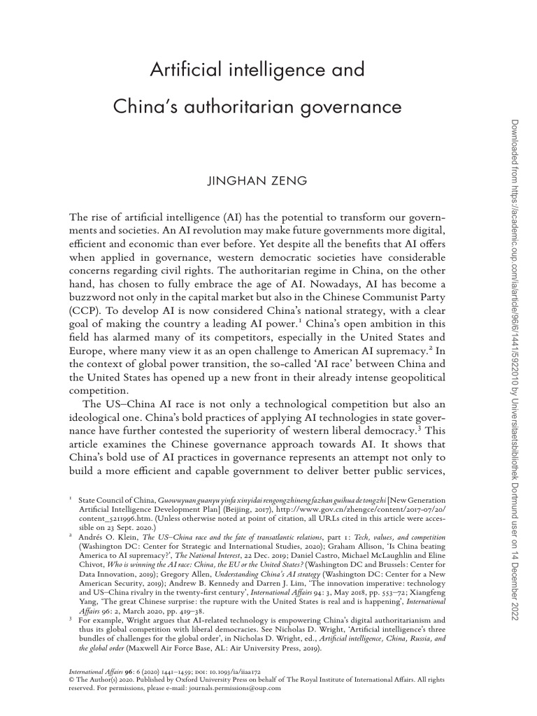 Artificial Intelligence and Chinas Authoritarian Governance | PDF ...