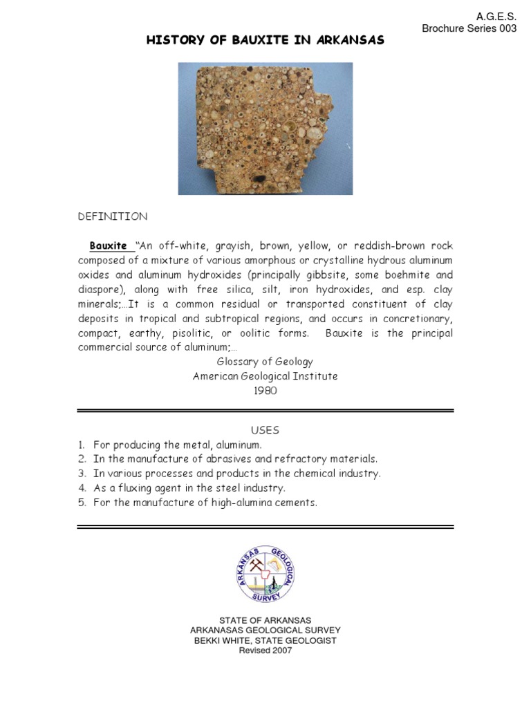 History of Bauxite in Arkansas Bauxite "An OffWhite, Grayish, Brown