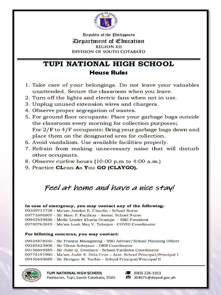 Tupi Nhs School Classroom Rules | PDF