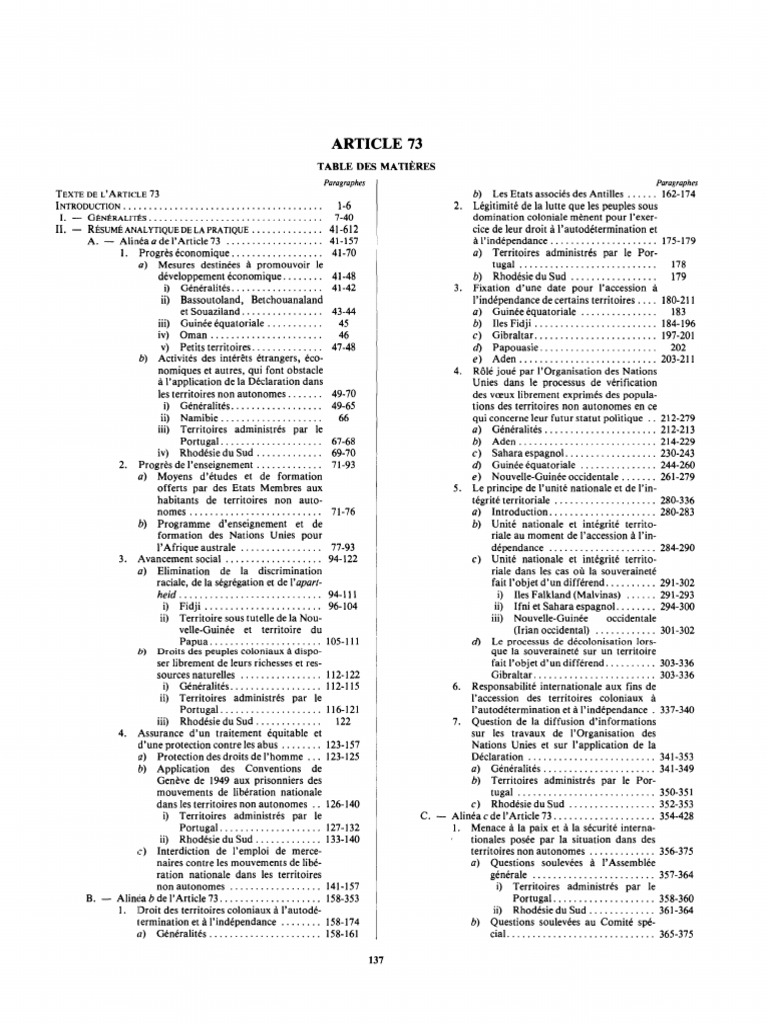 Analyse de l'Article 73 des Nations Unies | PDF | Droit des peuples à ...