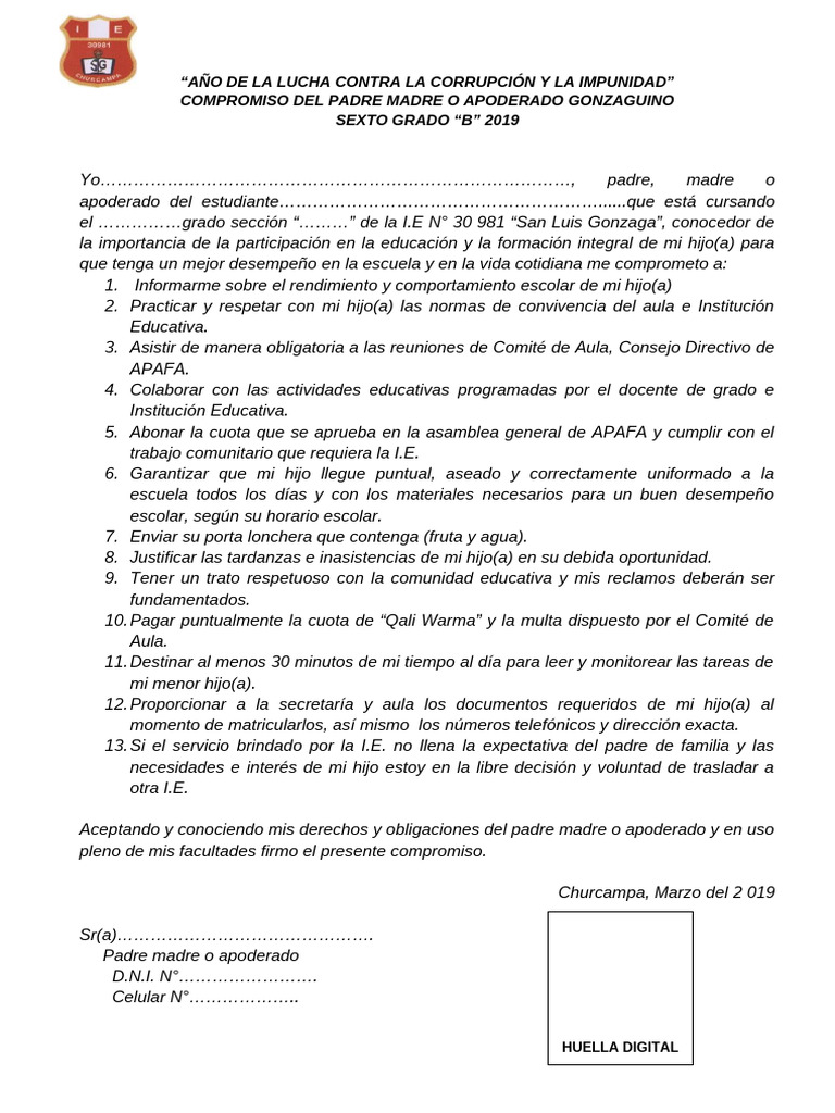 Compromisos de Padres | PDF | Escuelas