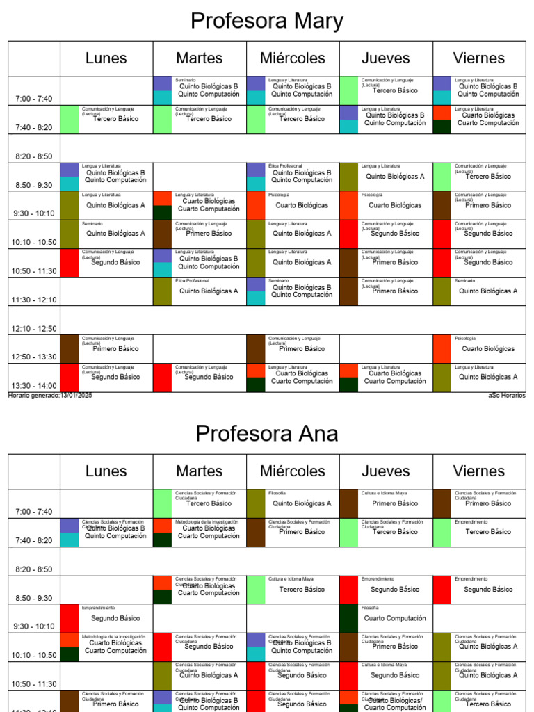 Horario Escolar 2025: Clases y Asignaturas | PDF | Educación en artes ...