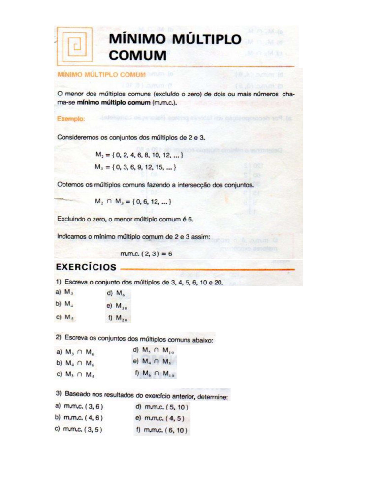 Mínimo Múltiplo Comum - MMC | PDF