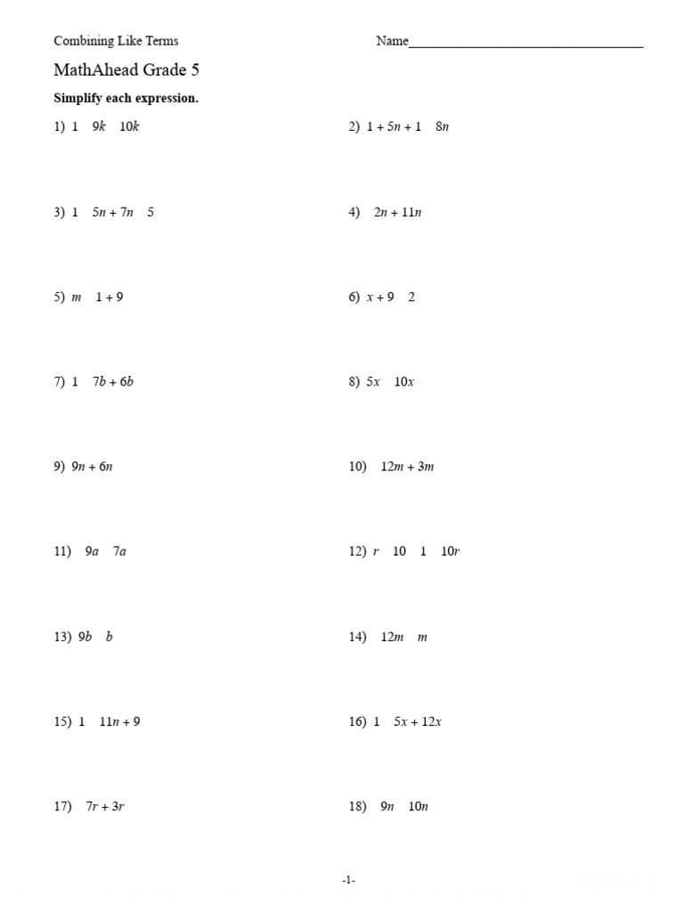 Combining Like Terms | PDF