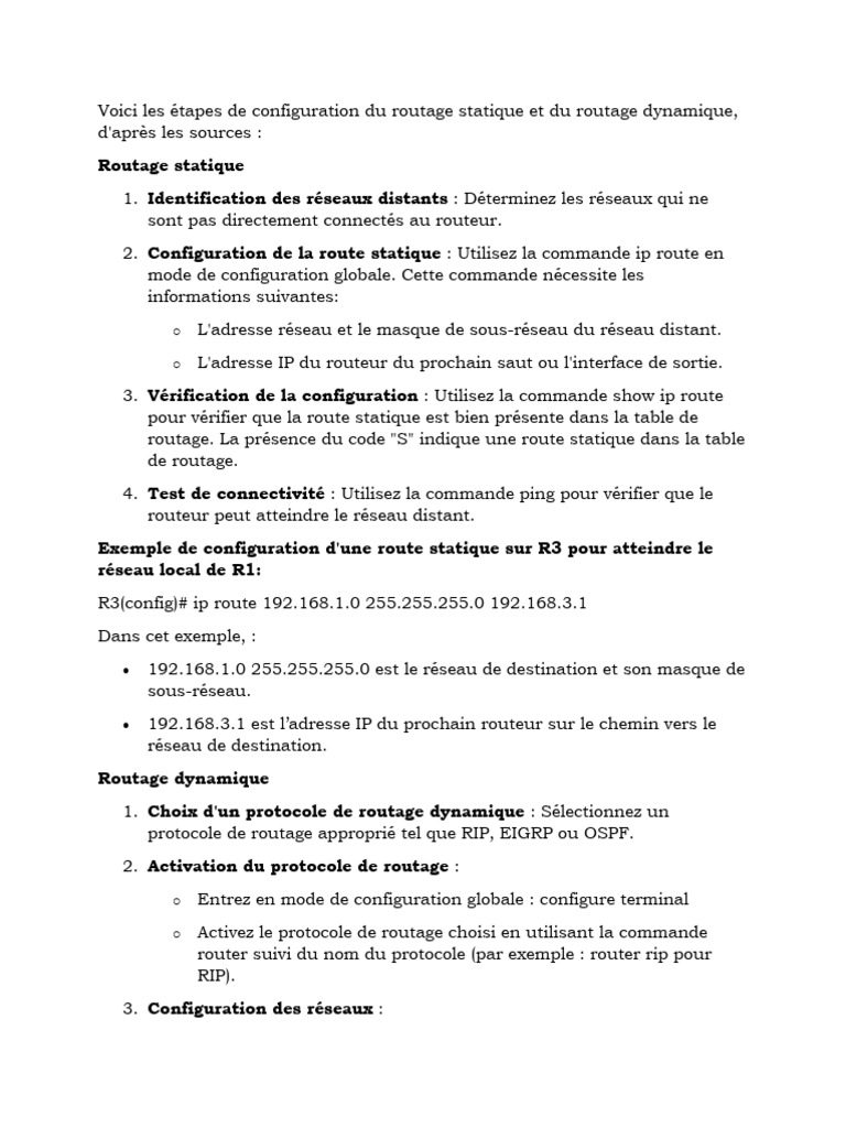 Configuration du routage statique et dynamique | PDF | Routage | Adresse IP