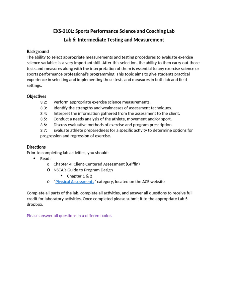 Sports Performance Testing Lab Guide | PDF | Physical Fitness ...