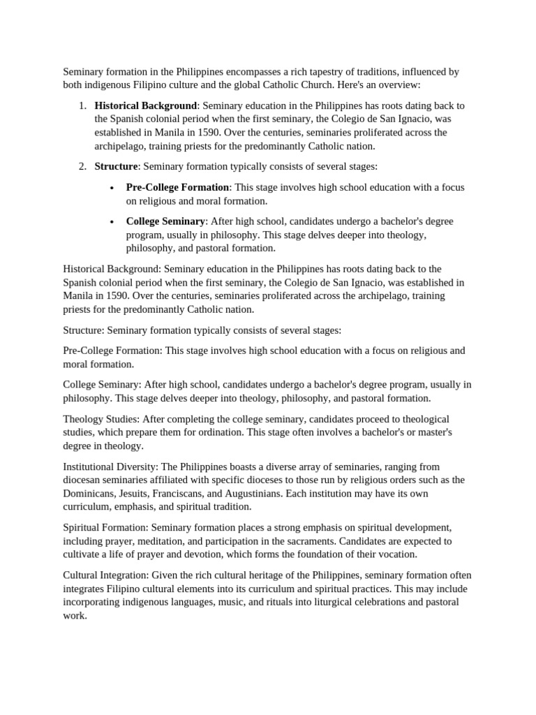 Seminary Formation in the Philippines | PDF | Seminary | Minister ...