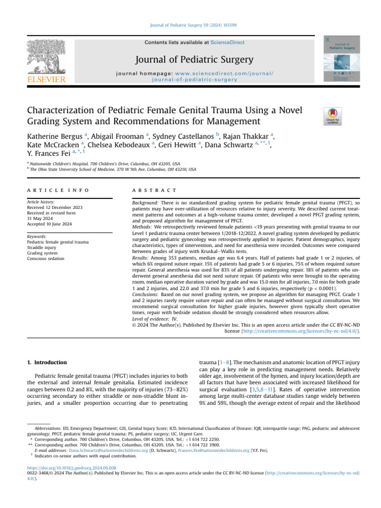 Characterization of Pediatric Female Genital Traum | PDF | Injury ...