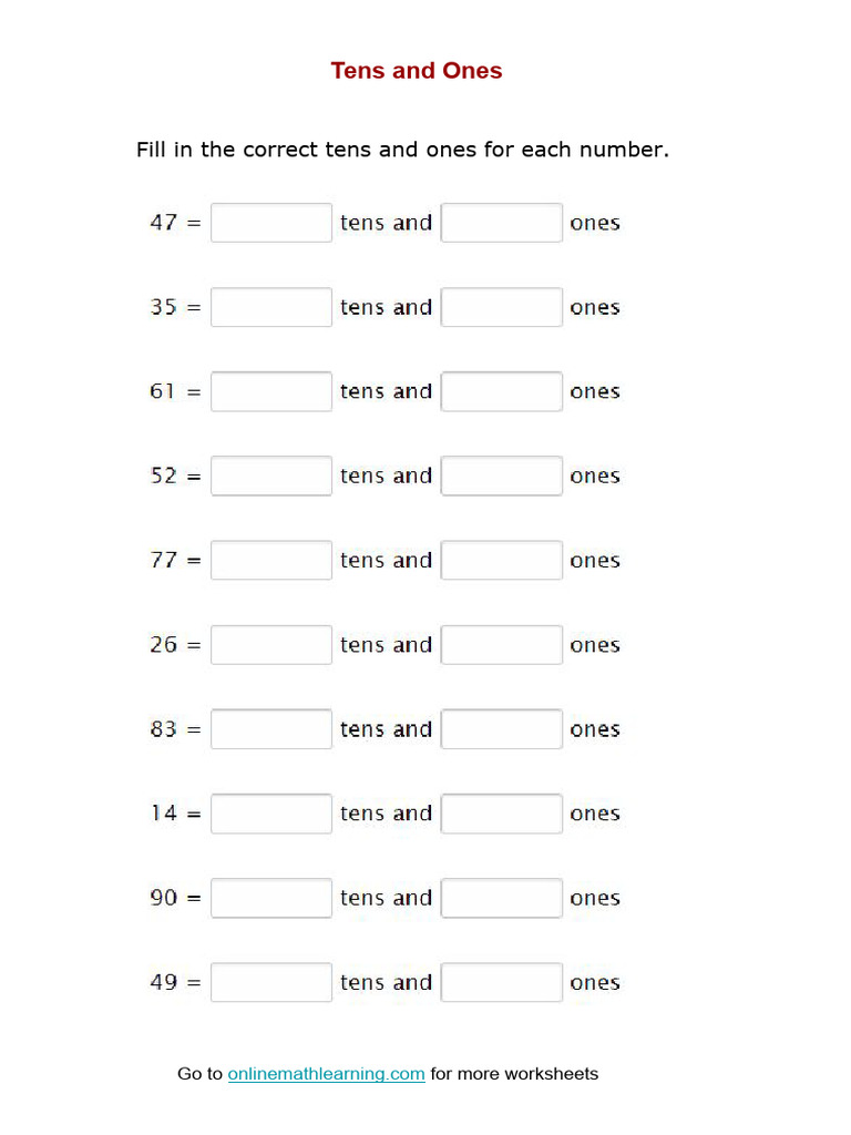 Tens Ones Worksheet1 | PDF