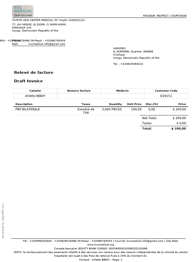 Facture médicale Tatete Vein Center | PDF | Impôts | Paiements