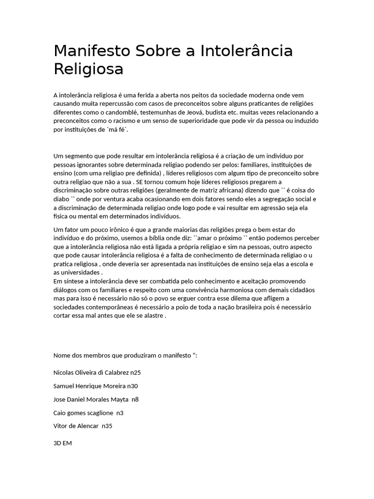 Combate à Intolerância Religiosa | PDF