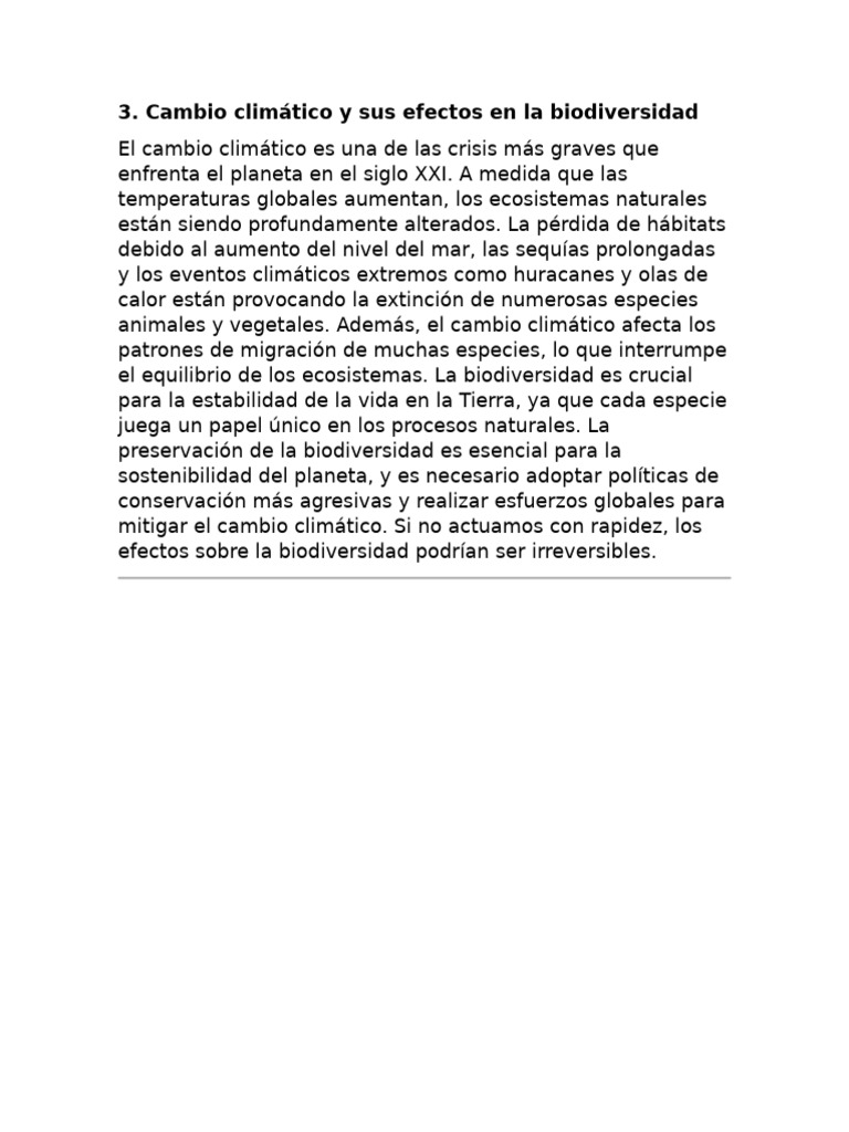 Cambio Climático y Sus Efectos en La Biodiversidad | PDF