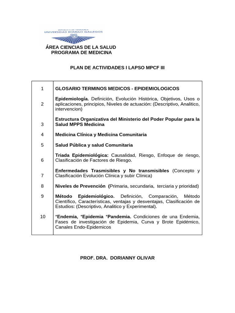 Planificacion 1er Lapso 2024 | PDF | Epidemiología | Epidemias