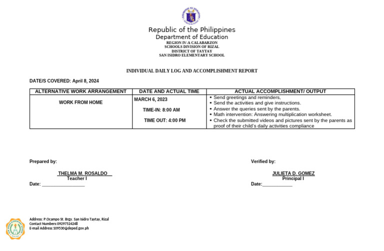 Daily Log & Accomplishment Report | PDF