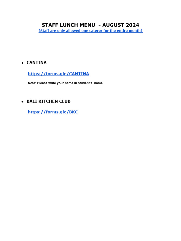 Staff+Lunch+Menu++ +august+2024 | PDF